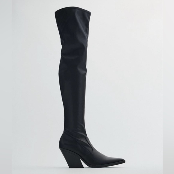 ZARA Thigh High Faux Leather Western Boots- Size 35 US 5. - Picture 3 of 10